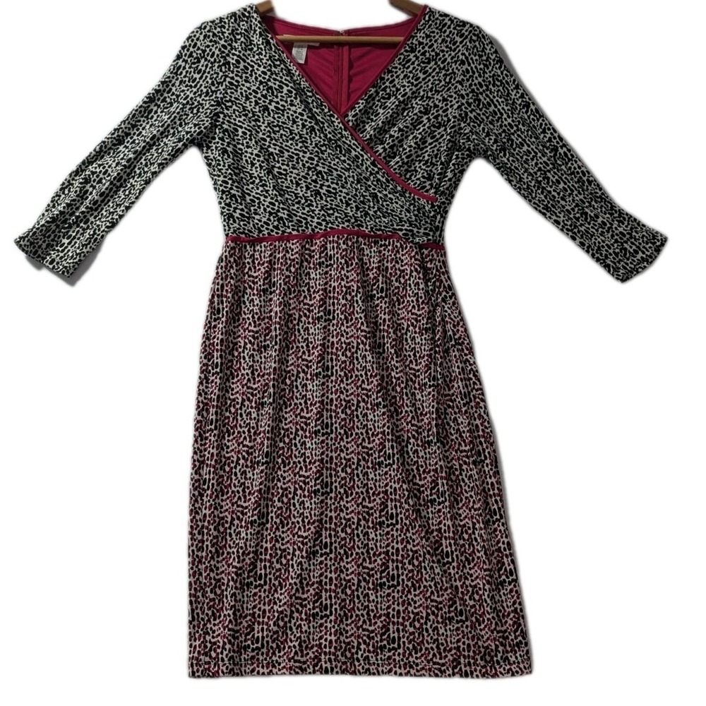 Y2K London Times Animal‎ Print V Neck Midi Dress Womens 6P Petite